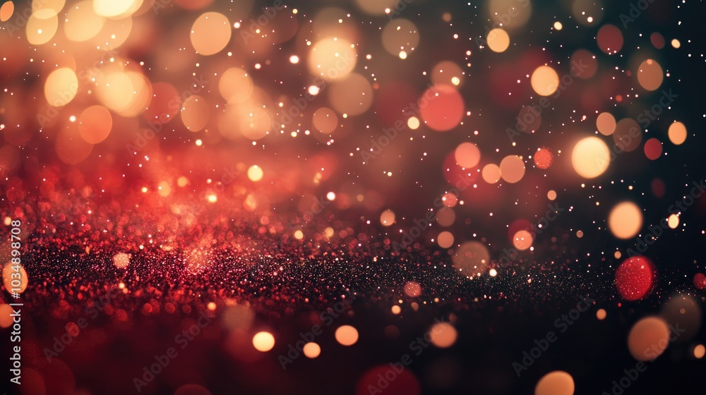 Elegant and detailed bright red and gold glitter particles flow underwater creating a magical shimmering luxury background Festive sparkles and lights with shallow depth of field Elegant and detailed bright red and gold glitter particles flow underwater creating a magical shimmering luxury background Festive sparkles and lights with shallow depth of field