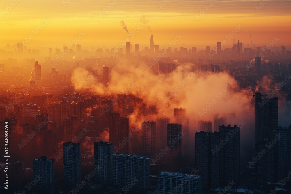 Air Pollution with smoke and haze in the city Air Pollution with smoke and haze in the city