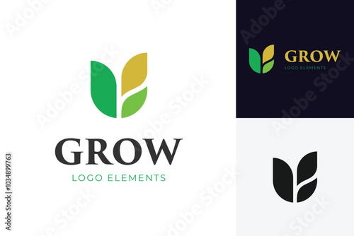 Leaf growth logo icon design with leaves graphic element for farmer, agriculture vector logo illustration