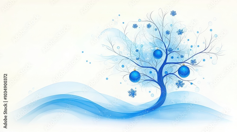 Cheerful Card: A holiday greeting card featuring a vibrant image of a tree adorned with blue ornaments and shimmering garlands against a snowy backdrop. Cheerful Card: A holiday greeting card featuring a vibrant image of a tree adorned with blue ornaments and shimmering garlands against a snowy backdrop.
