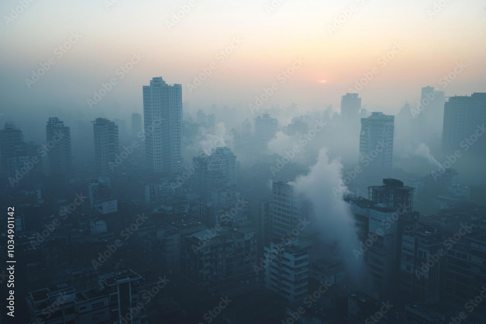 Fototapeta premium Air Pollution with smoke and haze in the city