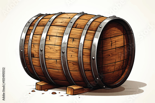Set of wooden barrels isolated on white background