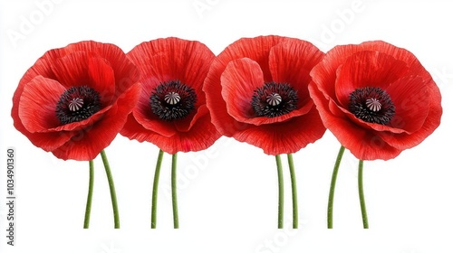 A photostock images of red poppy flowers, isolated on white background, High Quality