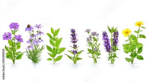 Herbs: Chamomile, Echinacea, Ginseng, Lavender, Peppermint, St. John's Wort, Turmeric, Ginger, Ashwagandha, Aloe Vera, Valerian Root.