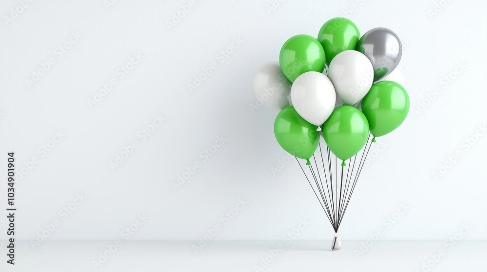 A photostock images of silver and green balloons, isolated on white background, High Quality A photostock images of silver and green balloons, isolated on white background, High Quality