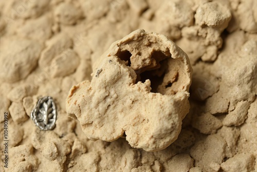 Fossilized Bone Chip A small rough piece of a dinosaur bone brok photo