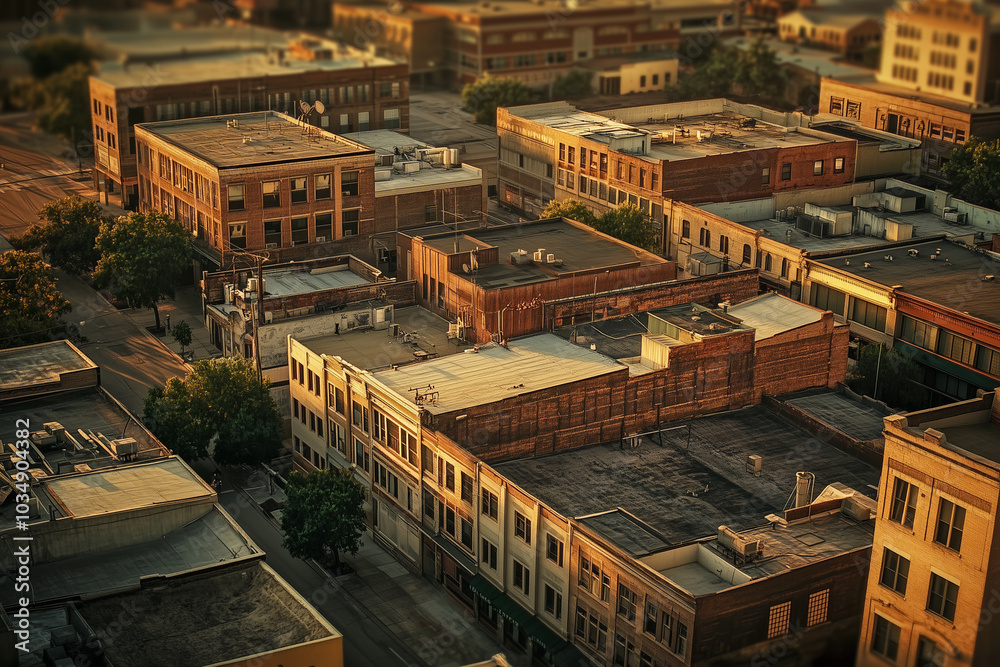 Fototapeta premium Urban Rooftop Views at Sunset