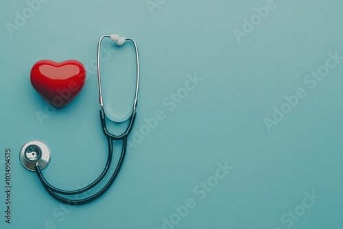 Wallpaper Mural Red Heart with Stethoscope on Blue Background Torontodigital.ca