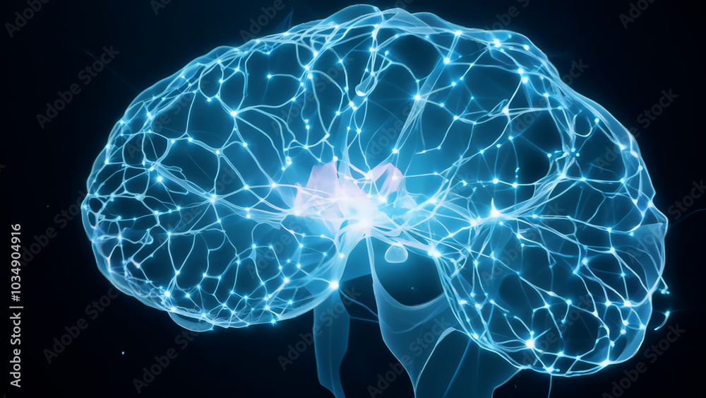 Human brain showing neural activity increasing