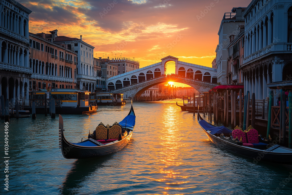 Obraz premium Sunset Over Venice Gondolas