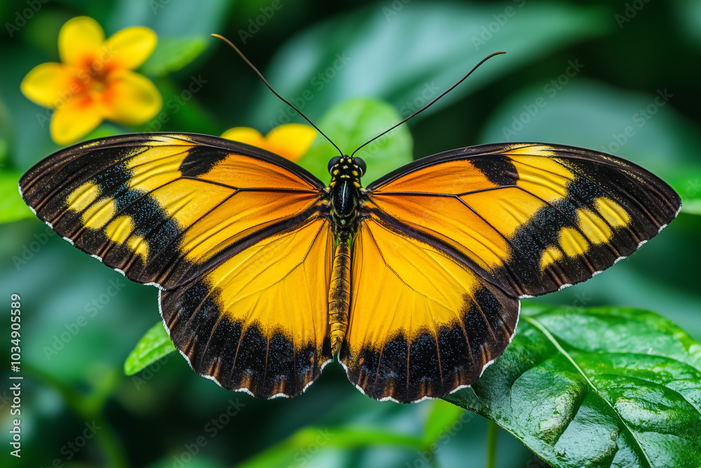 Vibrant Butterfly on Green Leaves Vibrant Butterfly on Green Leaves