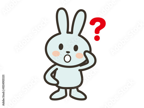 不思議に思い頭を傾げるかわいいうさぎさんのイラスト