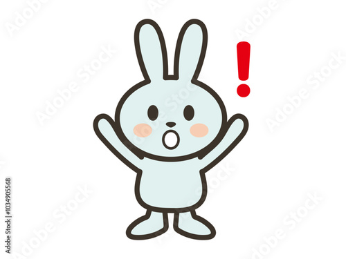 両手を上げてびっくりするかわいいうさぎさんのイラスト