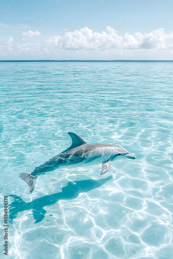 Fototapeta premium Dolphin Swimming in Crystal Clear Ocean Water