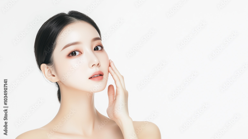 Beautiful young asian woman with clean fresh skin on white background, Face care, Facial treatment, Cosmetology, beauty and spa, Asian women portrait. Beautiful young asian woman with clean fresh skin on white background, Face care, Facial treatment, Cosmetology, beauty and spa, Asian women portrait.