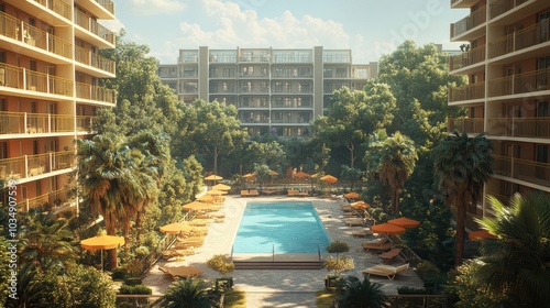 Empty apartment comp[ex, summer tone, limina. vibrant colors. atmosphere, outdoor photography, realistic effects, virtual engine, 8K. cinematic. 3D render