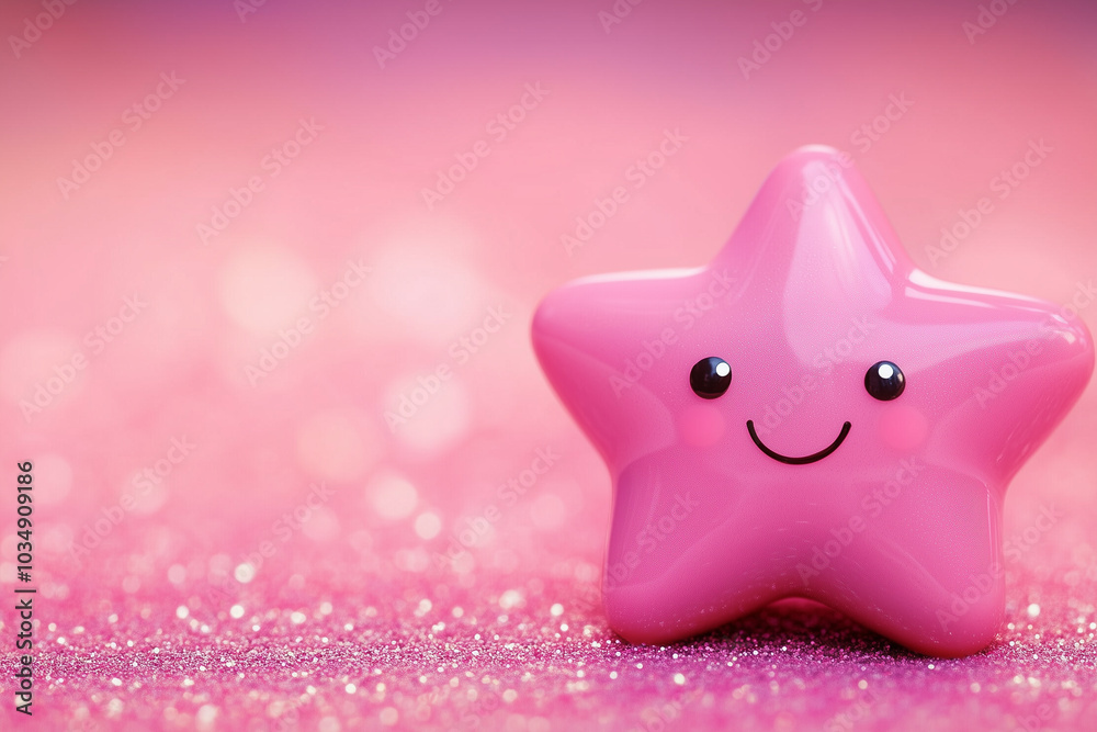 Cute Pink Star Toy on Sparkling Background