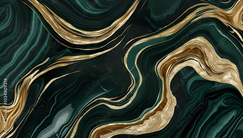 Luxurious Dark Green and Gold Marble Texture with Fluid Abstract Lines Luxurious Dark Green and Gold Marble Texture with Fluid Abstract Lines