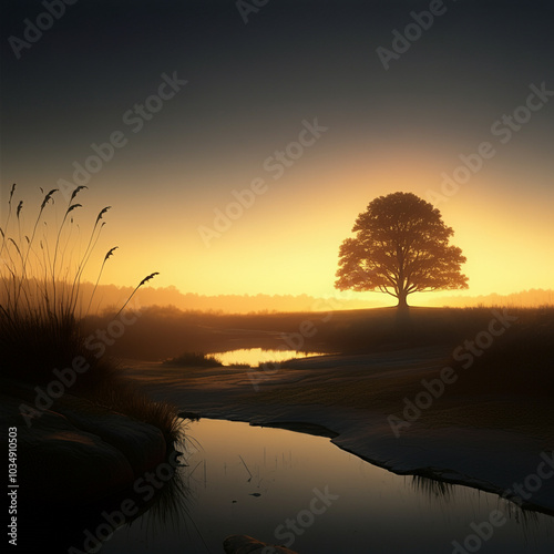 Tree silhouette against a g...