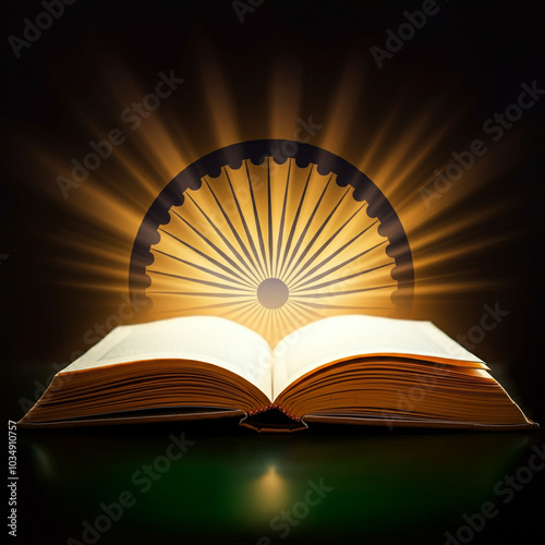 Open book with Ashoka Chakr...