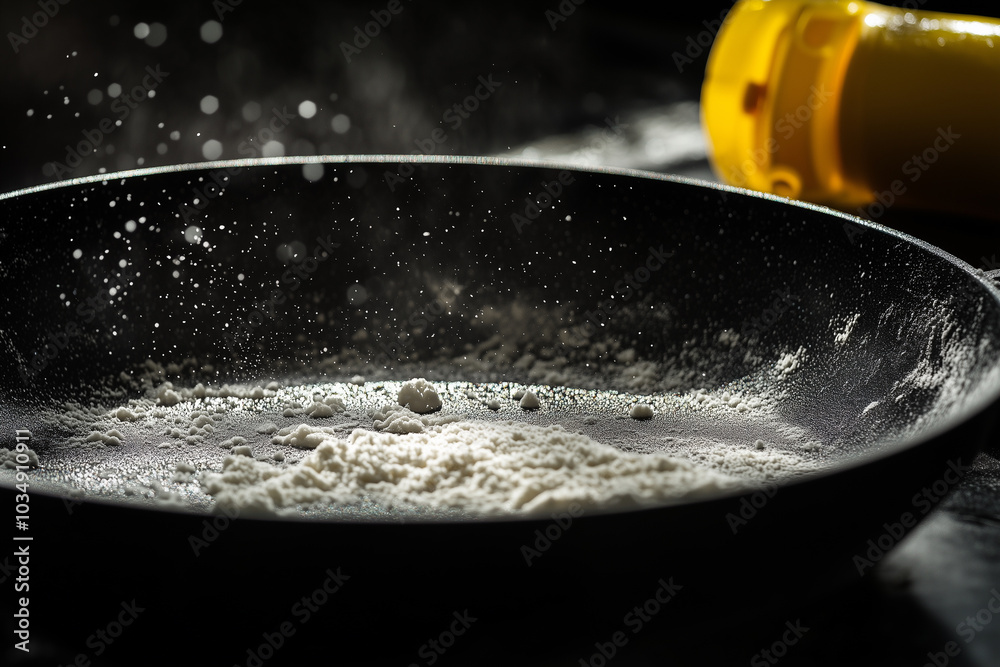 Flour Splash in Black Frying Pan