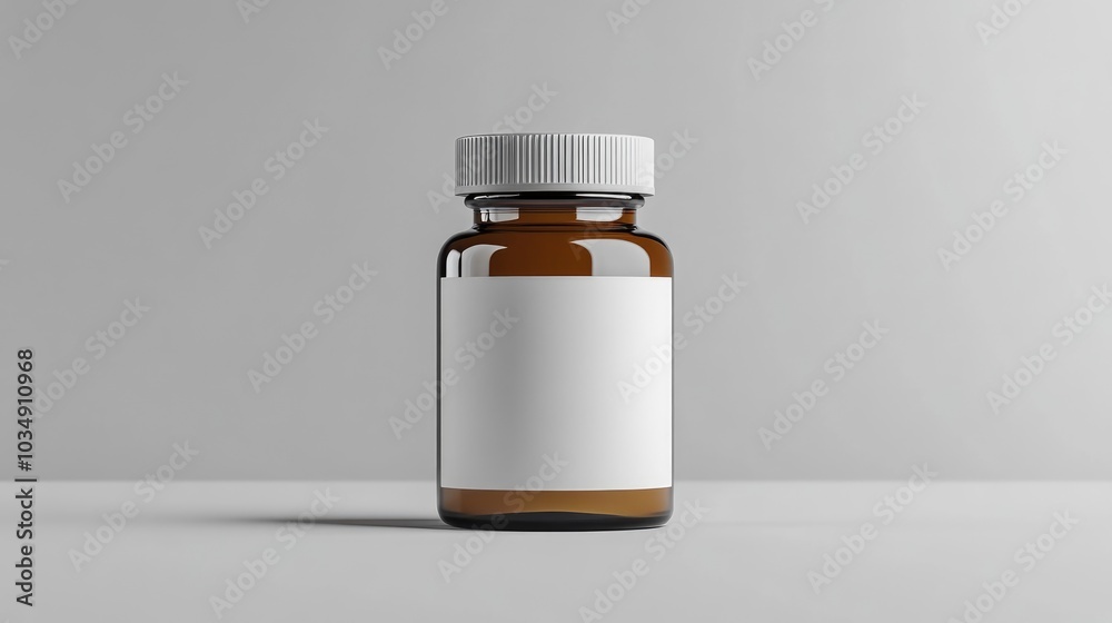 Empty medicine bottle with a blank label on a plain background Empty medicine bottle with a blank label on a plain background