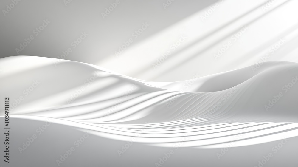 Minimalist white backdrop featuring wavy lines and shadows Contemporary 3D architecture design with ample space for text Minimalist white backdrop featuring wavy lines and shadows Contemporary 3D architecture design with ample space for text