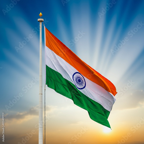 Indian flag on a flagpole w...