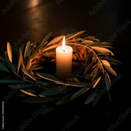 Candle surrounded by an oli...