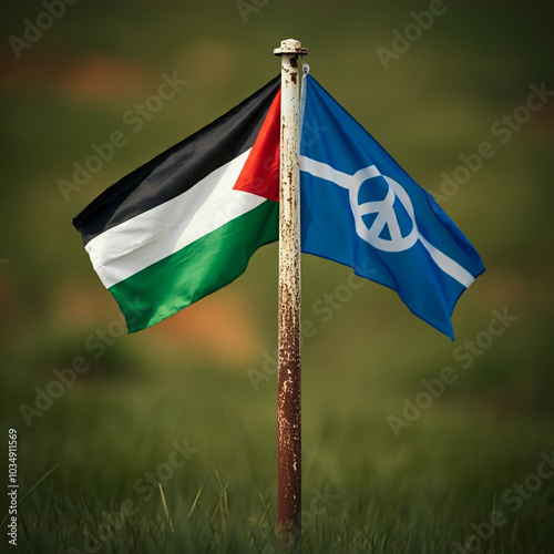Flagpole with two flags wav...