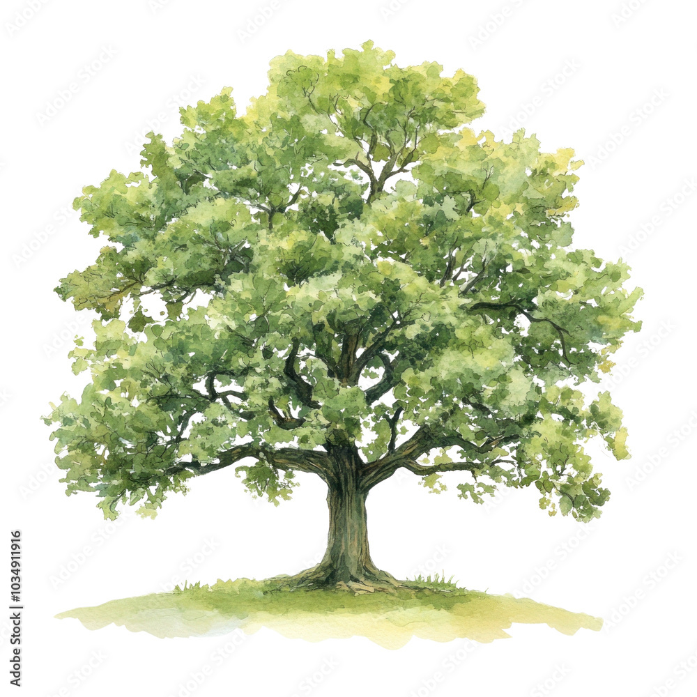 Obraz premium PNG Green Oak tree art illustration painting.