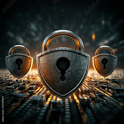 Shield and lock icons with ...