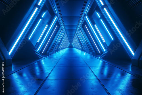 Futuristic Blue Neon Corridor
