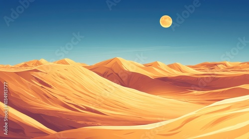 Golden Sand Dunes In The Sahara Desert Under Clear Blue Sky
 photo