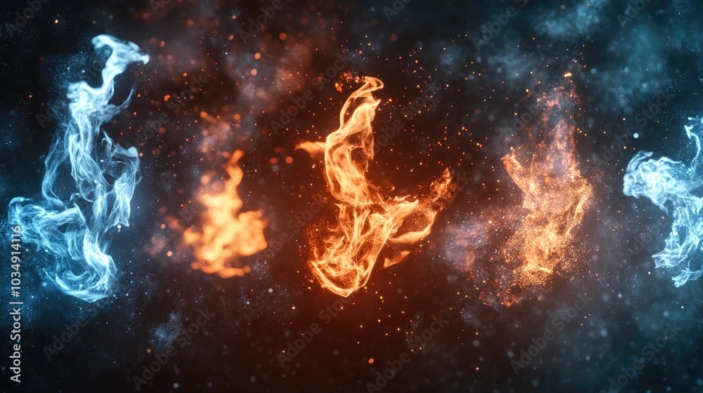 A collection of enchanting flame and frost light effects Isolated against a dark backdrop Captivating magical and sorcery theme A collection of enchanting flame and frost light effects Isolated against a dark backdrop Captivating magical and sorcery theme
