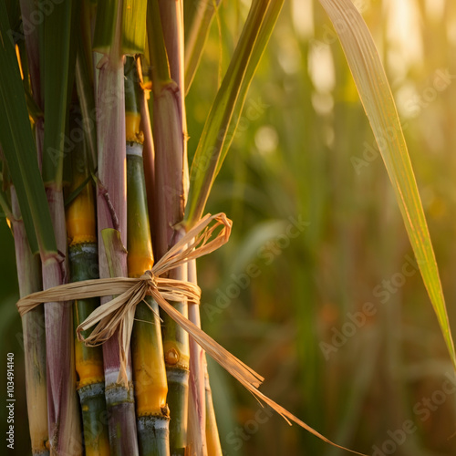 Sugarcane plants tied with ...