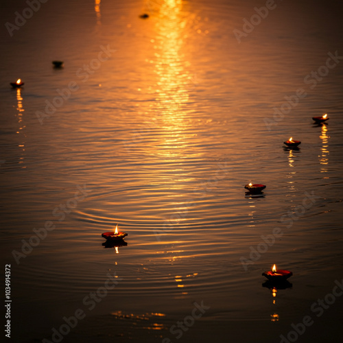 Rippling water at dusk, lit...