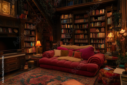 Cozy Reading Nook in Elegant Library