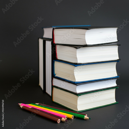 Stack of books on a dark ba...