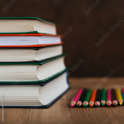 Pile of books on a wooden s...