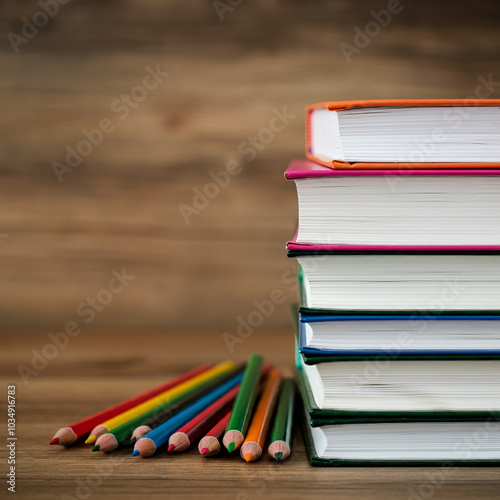 Stack of books with colorfu...