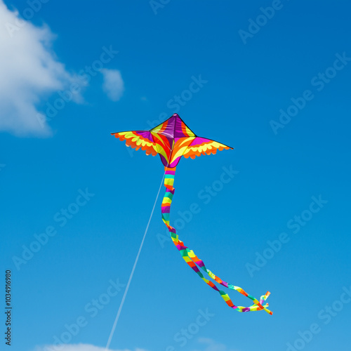 Multicolored kite in a clea...