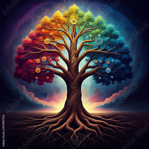 Multicolored tree with radi...