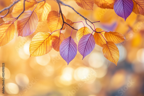 Colorful Autumn Leaves in Sunset Light