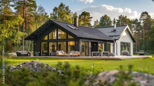 A beautiful stylish house in the Scandinavian style with a beautiful landscape and grounds