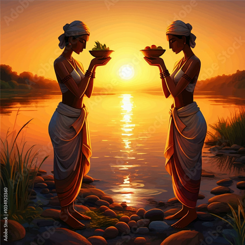 Two devotees holding ritual...