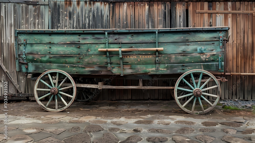 A green covered timber cart that would look fantastic in a rural or past time A green covered timber cart that would look fantastic in a rural or past time