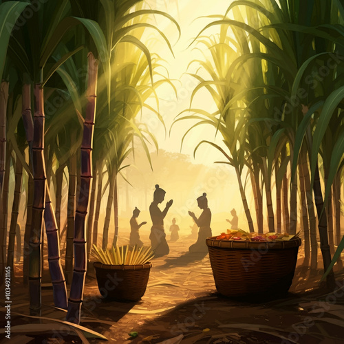 People walking through lush...