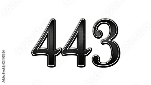 Free Download black metal 3d design of number 443 on white background. - GFXLoad