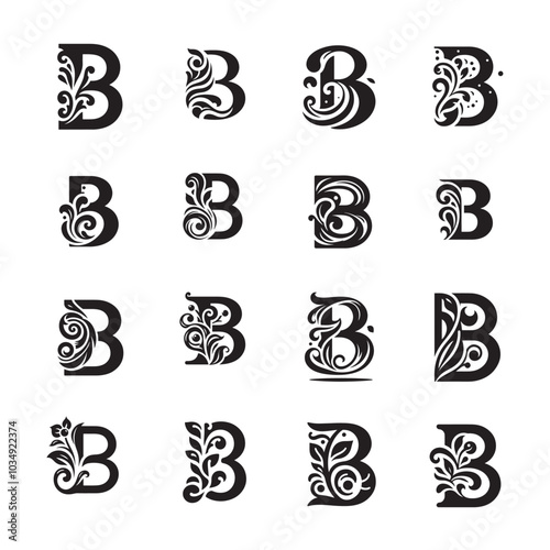 Elegant Alphabet Letter B Fluid Shapes – Versatile Logo Icon Collection